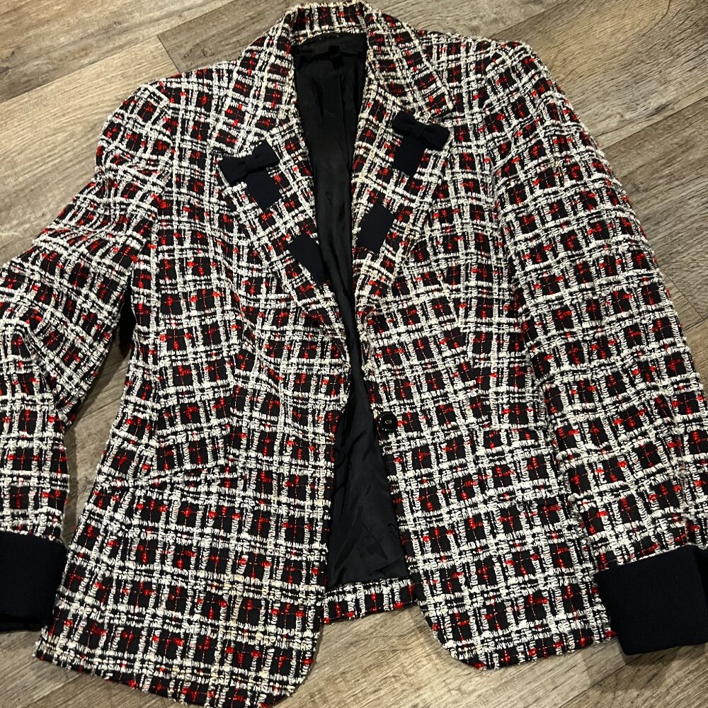 Escada Black White Red Tweed Suit Jacket with Contrast Trim